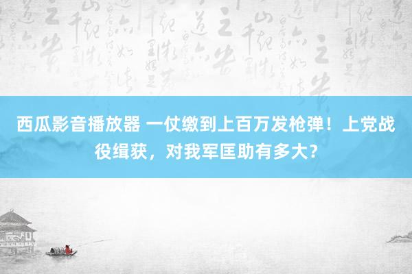 西瓜影音播放器 一仗缴到上百万发枪弹！上党战役缉获，对我军匡助有多大？