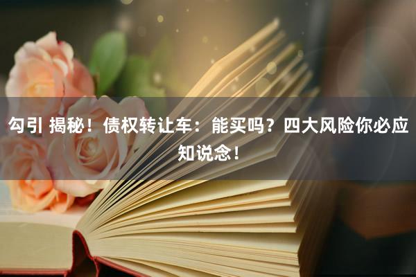 勾引 揭秘！债权转让车：能买吗？四大风险你必应知说念！